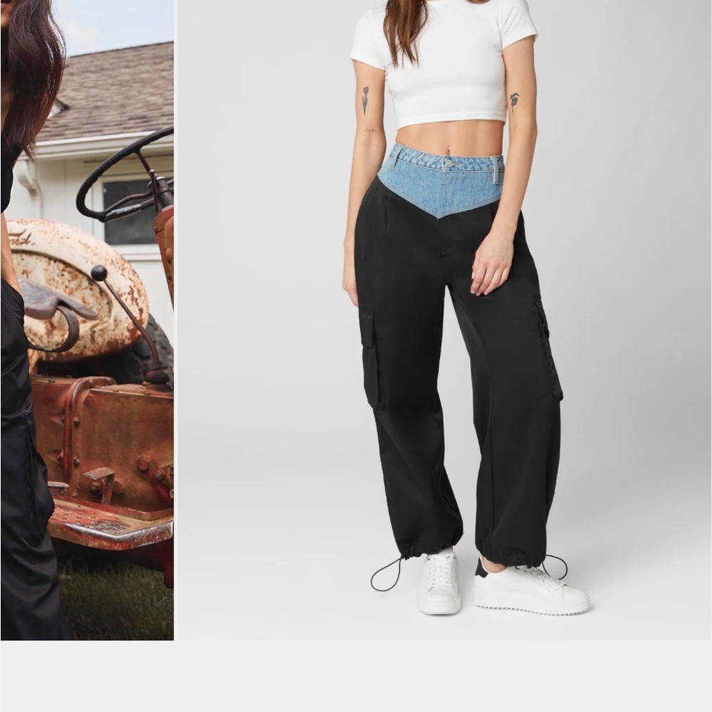 Black Cargo Pants with Denim Waistband